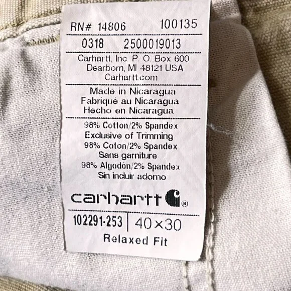 Carhartt Beige Relaxed Fit Canvas Pants Carpenter Cargo Pockets 40x30 RN 14806 - Picture 15 of 16